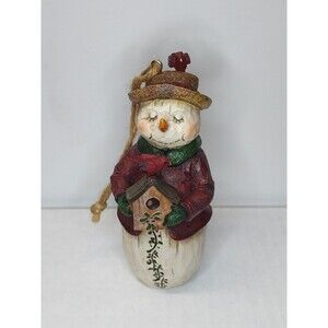 Nature Snowman Birds Birdhouse Figurine Ornament Resin 90s Collectible Holiday